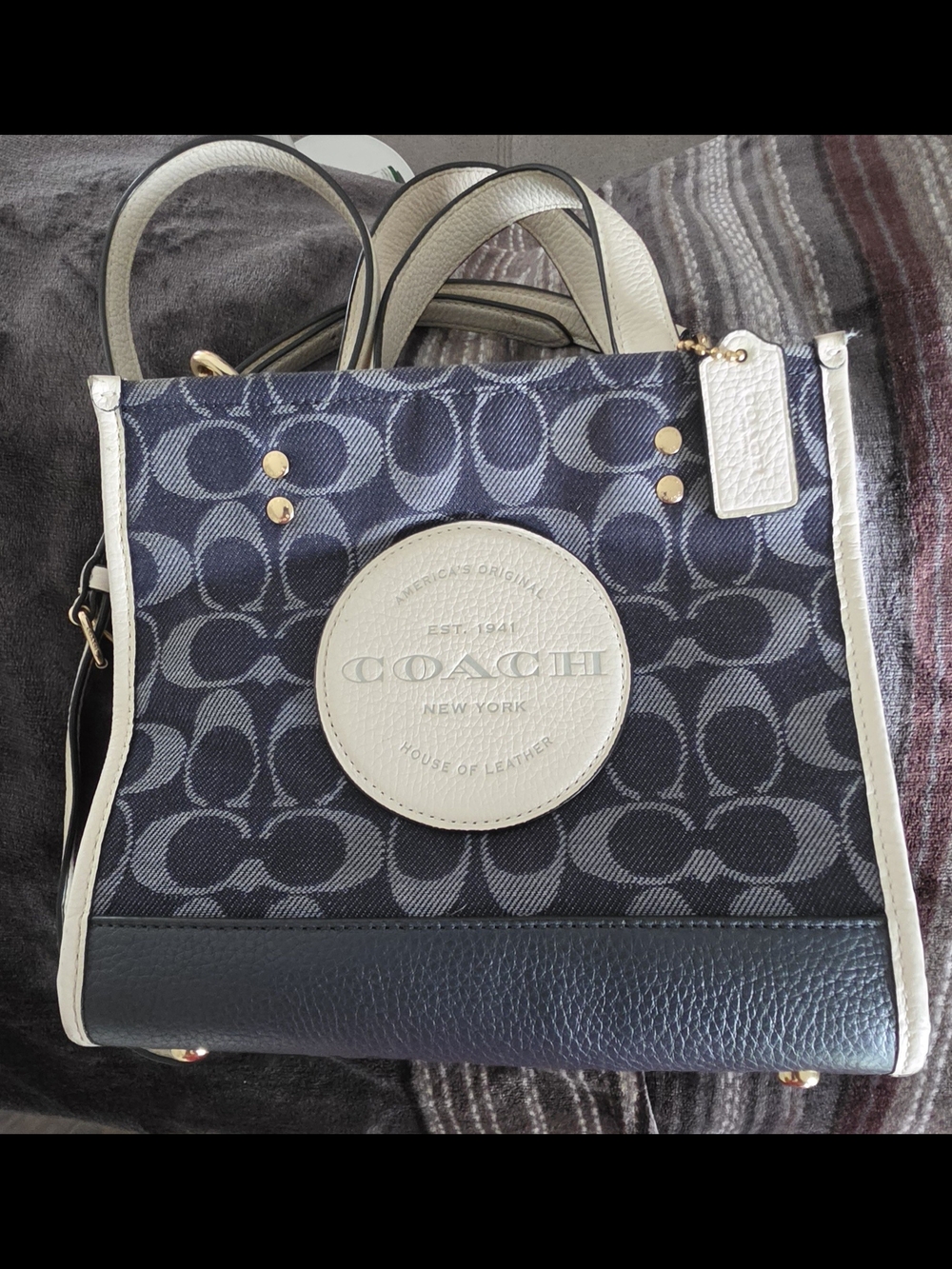 Coach Navy and Cream Signature Circle Logo Tote